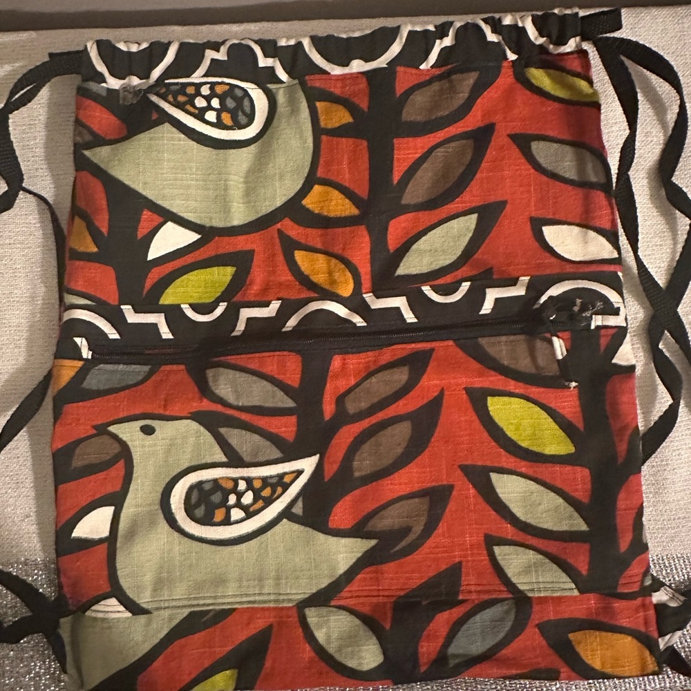 Colorful Birds Handmade Drawstring Backpack with many pockets